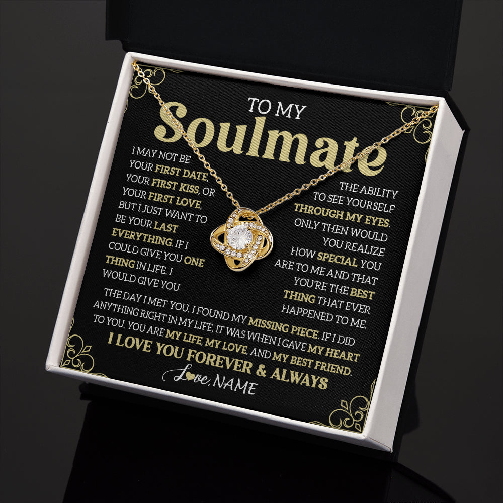 Love Knot Necklace 18K Yellow Gold Finish | 2 | Personalized To My Beautiful Soulmate Necklace From Husband The Day I Met You Birthday Gifts For Wife Girlfriend Anniversary Valentines Day Message Card | siriusteestore
