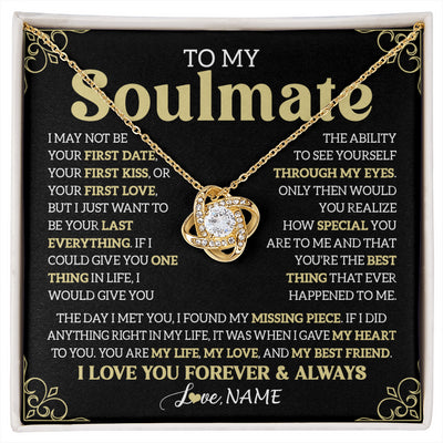 Love Knot Necklace 18K Yellow Gold Finish | 1 | Personalized To My Beautiful Soulmate Necklace From Husband The Day I Met You Birthday Gifts For Wife Girlfriend Anniversary Valentines Day Message Card | siriusteestore
