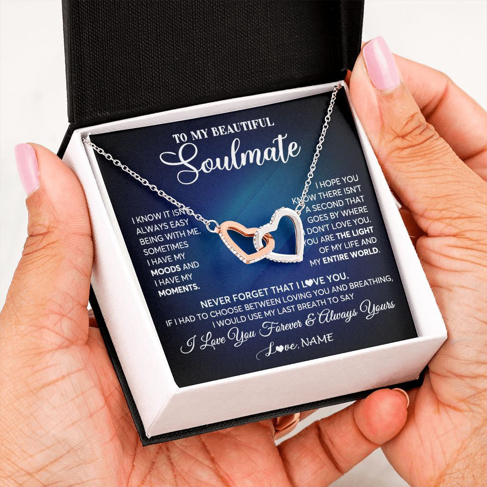 Interlocking Hearts Necklace | Personalized To My Beautiful Soulmate Necklace From Husband You Are The Light Of My Life Wife Birthday Anniversary Christmas Customized Gift Box Message Card | siriusteestore