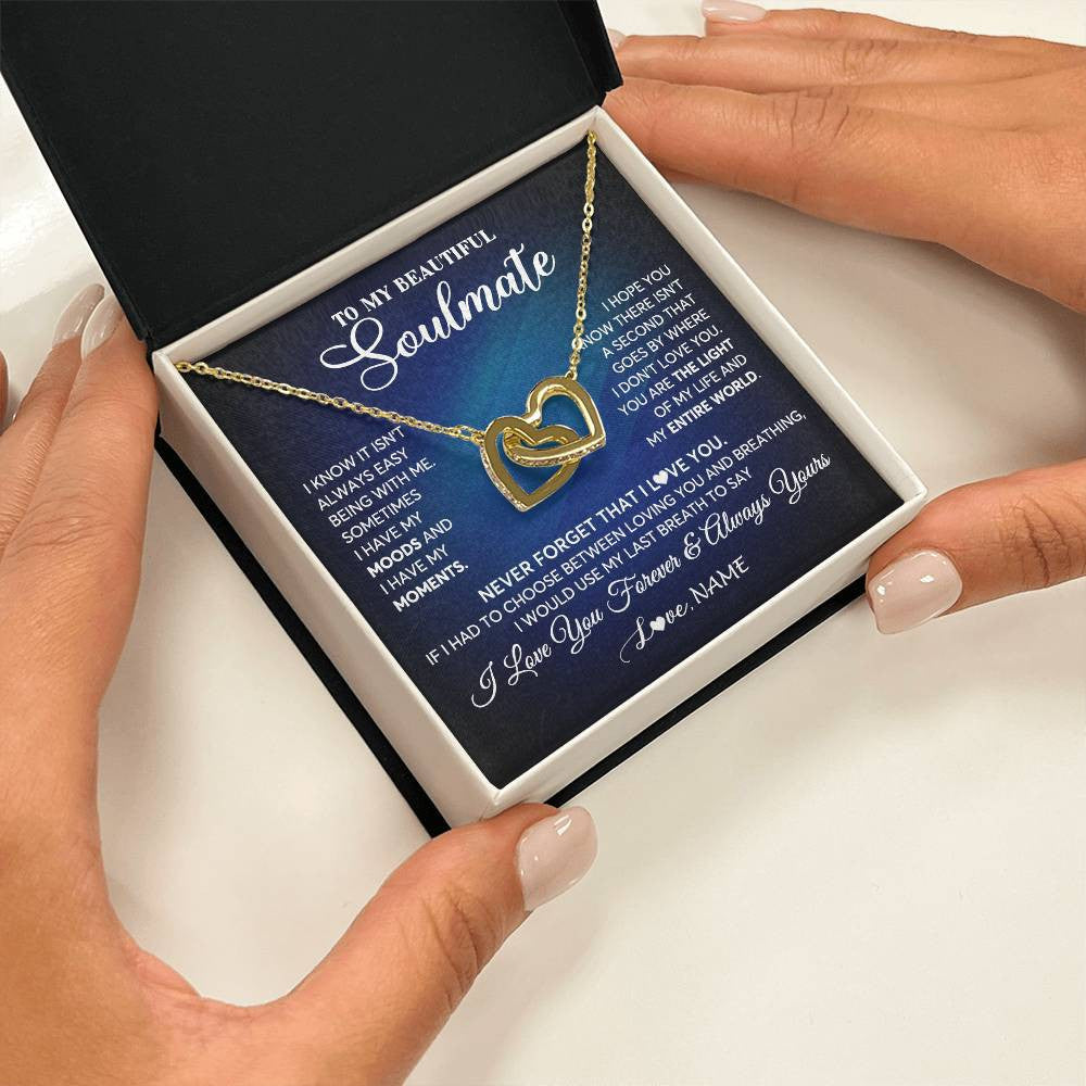 Interlocking Hearts Necklace 18K Yellow Gold Finish | 2 | Personalized To My Beautiful Soulmate Necklace From Husband You Are The Light Of My Life Wife Birthday Anniversary Christmas Customized Gift Box Message Card | siriusteestore
