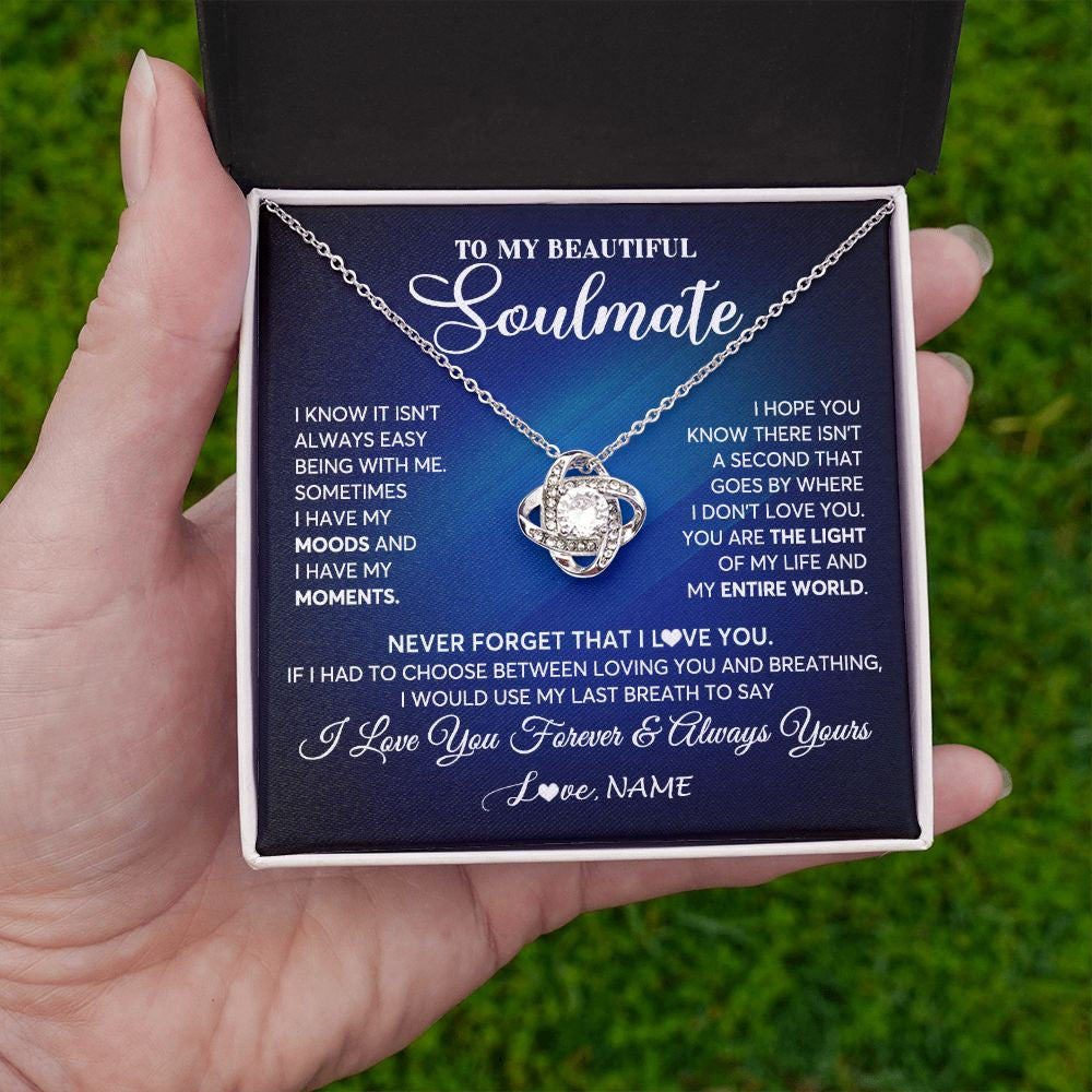 Love Knot Necklace | Personalized To My Beautiful Soulmate Necklace From Husband You Are The Light Of My Life Wife Birthday Anniversary Christmas Customized Gift Box Message Card | siriusteestore