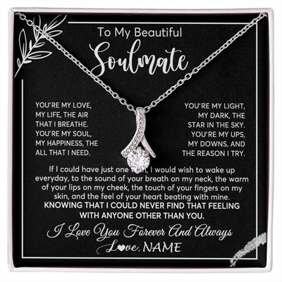 Alluring Beauty Necklace 14K White Gold Finish | 1 | Personalized To My Beautiful Soulmate Necklace From Husband You're My Love Wife Birthday Anniversary Valentines Day Jewelry Customized Gift Box Message Card | siriusteestore