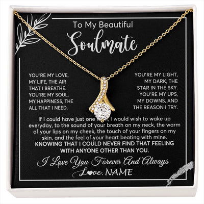Alluring Beauty Necklace 18K Yellow Gold Finish | 1 | Personalized To My Beautiful Soulmate Necklace From Husband You're My Love Wife Birthday Anniversary Valentines Day Jewelry Customized Gift Box Message Card | siriusteestore
