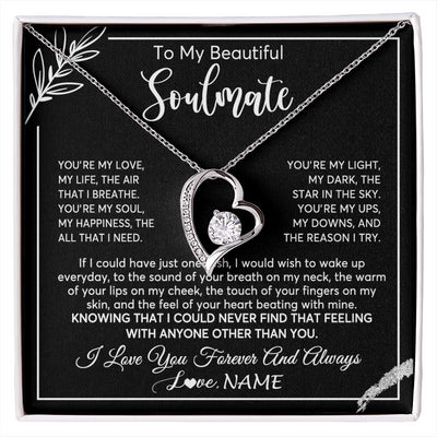Forever Love Necklace 14K White Gold Finish | 1 | Personalized To My Beautiful Soulmate Necklace From Husband You're My Love Wife Birthday Anniversary Valentines Day Jewelry Customized Gift Box Message Card | siriusteestore