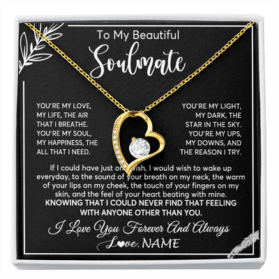 Forever Love Necklace 18K Yellow Gold Finish | 1 | Personalized To My Beautiful Soulmate Necklace From Husband You're My Love Wife Birthday Anniversary Valentines Day Jewelry Customized Gift Box Message Card | siriusteestore