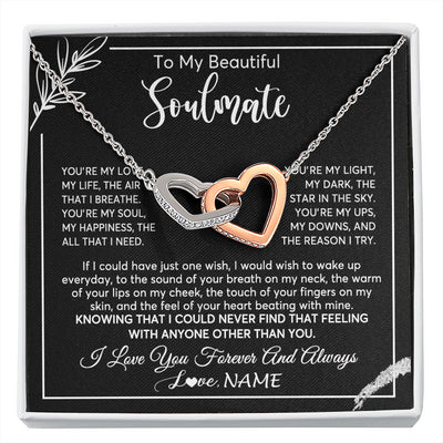 Interlocking Hearts Necklace Stainless Steel & Rose Gold Finish | 1 | Personalized To My Beautiful Soulmate Necklace From Husband You're My Love Wife Birthday Anniversary Valentines Day Jewelry Customized Gift Box Message Card | siriusteestore