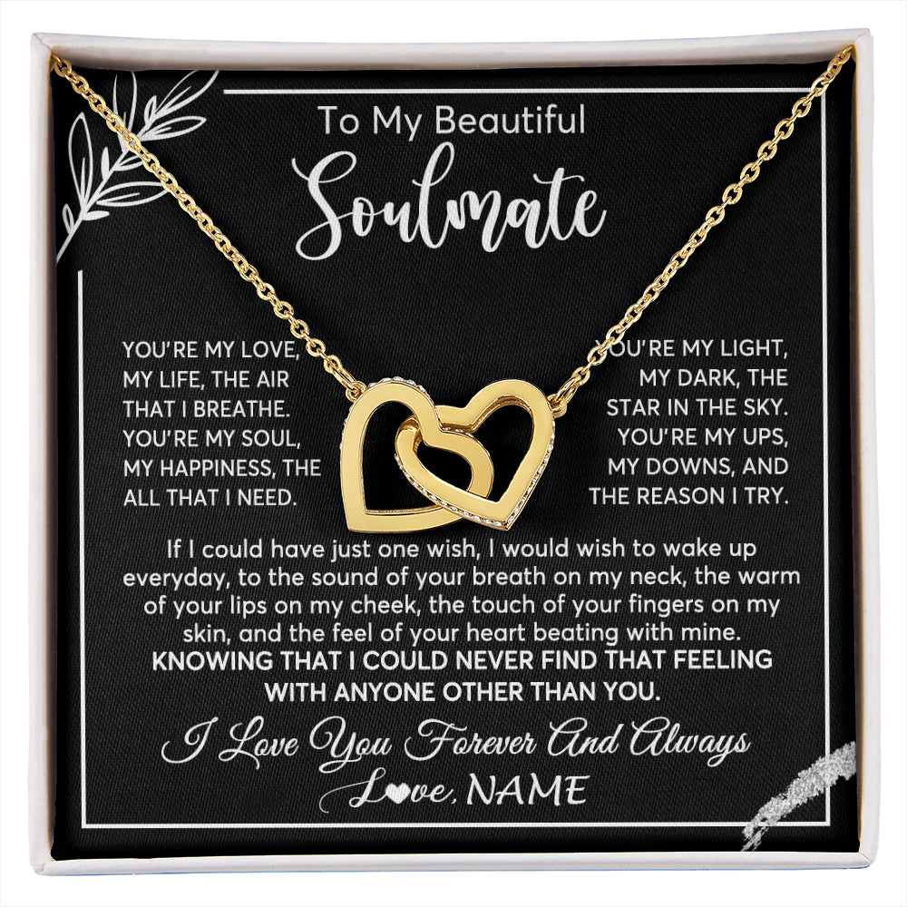 Interlocking Hearts Necklace 18K Yellow Gold Finish | 1 | Personalized To My Beautiful Soulmate Necklace From Husband You're My Love Wife Birthday Anniversary Valentines Day Jewelry Customized Gift Box Message Card | siriusteestore