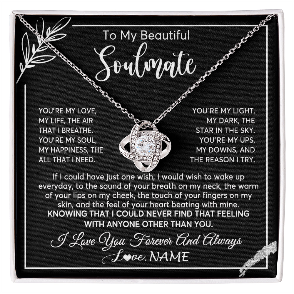 Love Knot Necklace 14K White Gold Finish | 1 | Personalized To My Beautiful Soulmate Necklace From Husband You're My Love Wife Birthday Anniversary Valentines Day Jewelry Customized Gift Box Message Card | siriusteestore