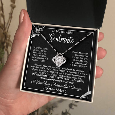 Love Knot Necklace 14K White Gold Finish | 2 | Personalized To My Beautiful Soulmate Necklace From Husband You're My Love Wife Birthday Anniversary Valentines Day Jewelry Customized Gift Box Message Card | siriusteestore