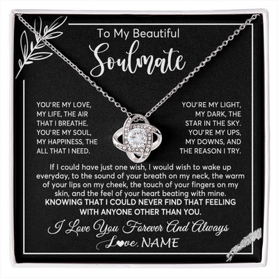 Love Knot Necklace 14K White Gold Finish | 1 | Personalized To My Beautiful Soulmate Necklace From Husband You're My Love Wife Birthday Anniversary Valentines Day Jewelry Customized Gift Box Message Card | siriusteestore