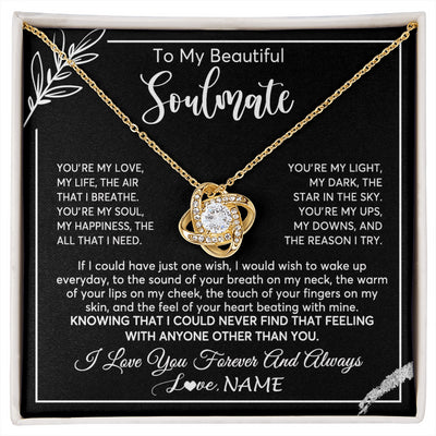Love Knot Necklace 18K Yellow Gold Finish | 1 | Personalized To My Beautiful Soulmate Necklace From Husband You're My Love Wife Birthday Anniversary Valentines Day Jewelry Customized Gift Box Message Card | siriusteestore