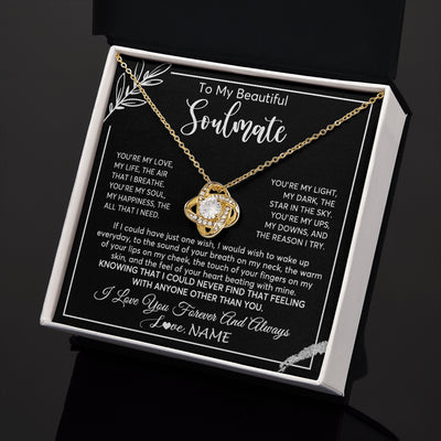 Love Knot Necklace 18K Yellow Gold Finish | 2 | Personalized To My Beautiful Soulmate Necklace From Husband You're My Love Wife Birthday Anniversary Valentines Day Jewelry Customized Gift Box Message Card | siriusteestore