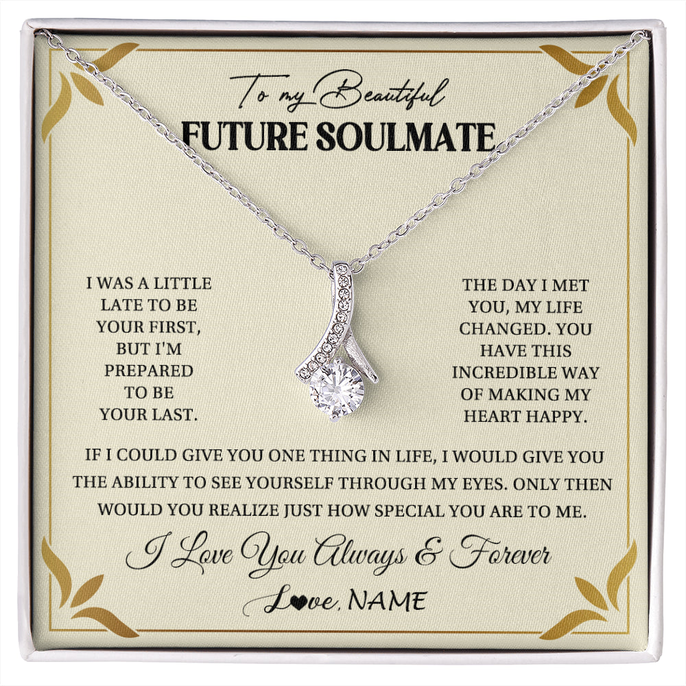 Alluring Beauty Necklace 14K White Gold Finish | 1 | Personalized To My Beautiful Soulmate Necklace Gift From Husband Promise Necklace For Soulmate Birthday Jewelry Christmas Customized Gift Box Message Card | siriusteestore