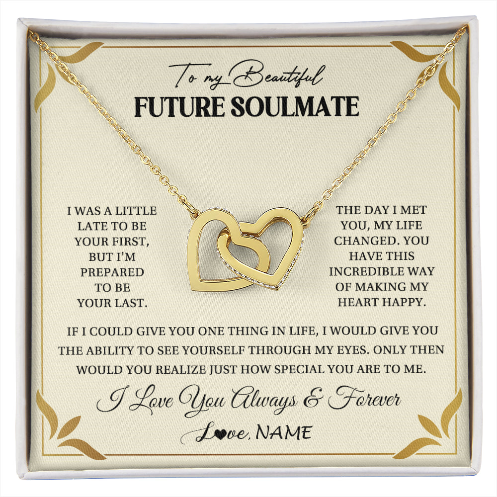 Interlocking Hearts Necklace 18K Yellow Gold Finish | 1 | Personalized To My Beautiful Soulmate Necklace Gift From Husband Promise Necklace For Soulmate Birthday Jewelry Christmas Customized Gift Box Message Card | siriusteestore