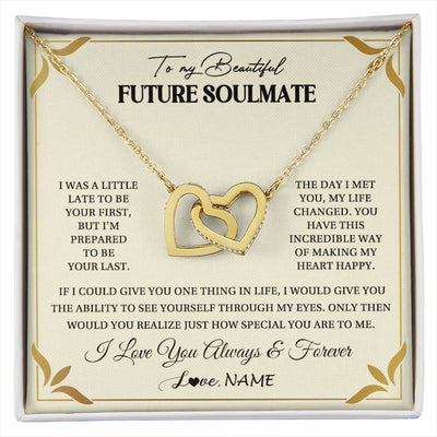 Interlocking Hearts Necklace 18K Yellow Gold Finish | 1 | Personalized To My Beautiful Soulmate Necklace Gift From Husband Promise Necklace For Soulmate Birthday Jewelry Christmas Customized Gift Box Message Card | siriusteestore