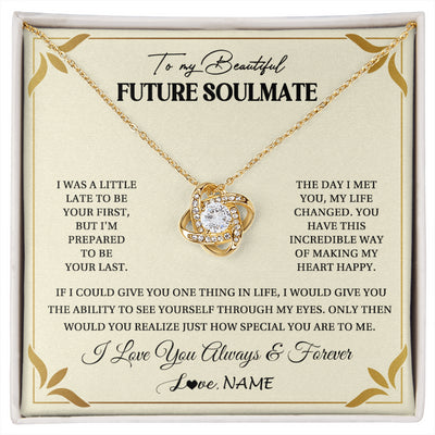 Love Knot Necklace 18K Yellow Gold Finish | 1 | Personalized To My Beautiful Soulmate Necklace Gift From Husband Promise Necklace For Soulmate Birthday Jewelry Christmas Customized Gift Box Message Card | siriusteestore