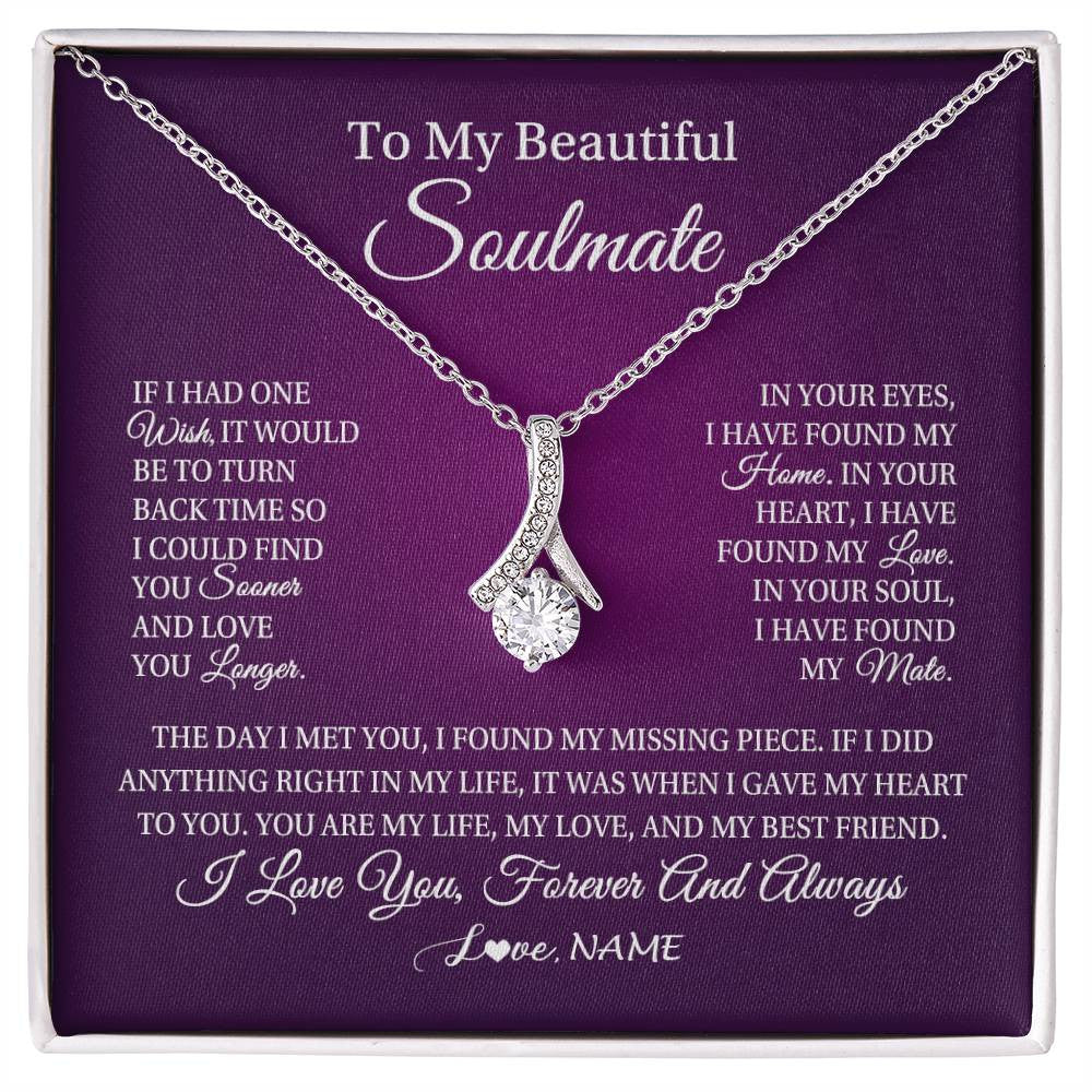 Alluring Beauty Necklace 14K White Gold Finish | Personalized To My Beautiful Soulmate Necklace Gift From Husband Romantic Gifts For Future Wife Birthday Anniversary Christmas Customized Gift Box Message Card | siriusteestore