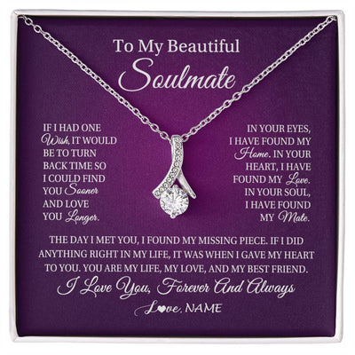 Alluring Beauty Necklace 14K White Gold Finish | Personalized To My Beautiful Soulmate Necklace Gift From Husband Romantic Gifts For Future Wife Birthday Anniversary Christmas Customized Gift Box Message Card | siriusteestore