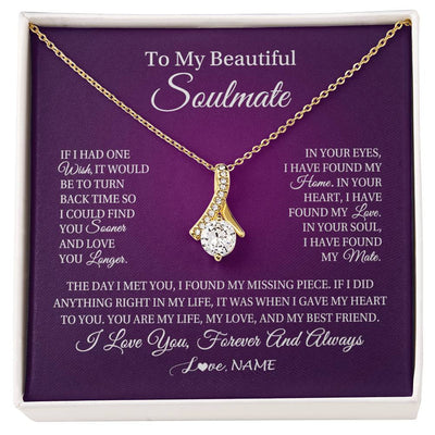 Alluring Beauty Necklace 18K Yellow Gold Finish | Personalized To My Beautiful Soulmate Necklace Gift From Husband Romantic Gifts For Future Wife Birthday Anniversary Christmas Customized Gift Box Message Card | siriusteestore