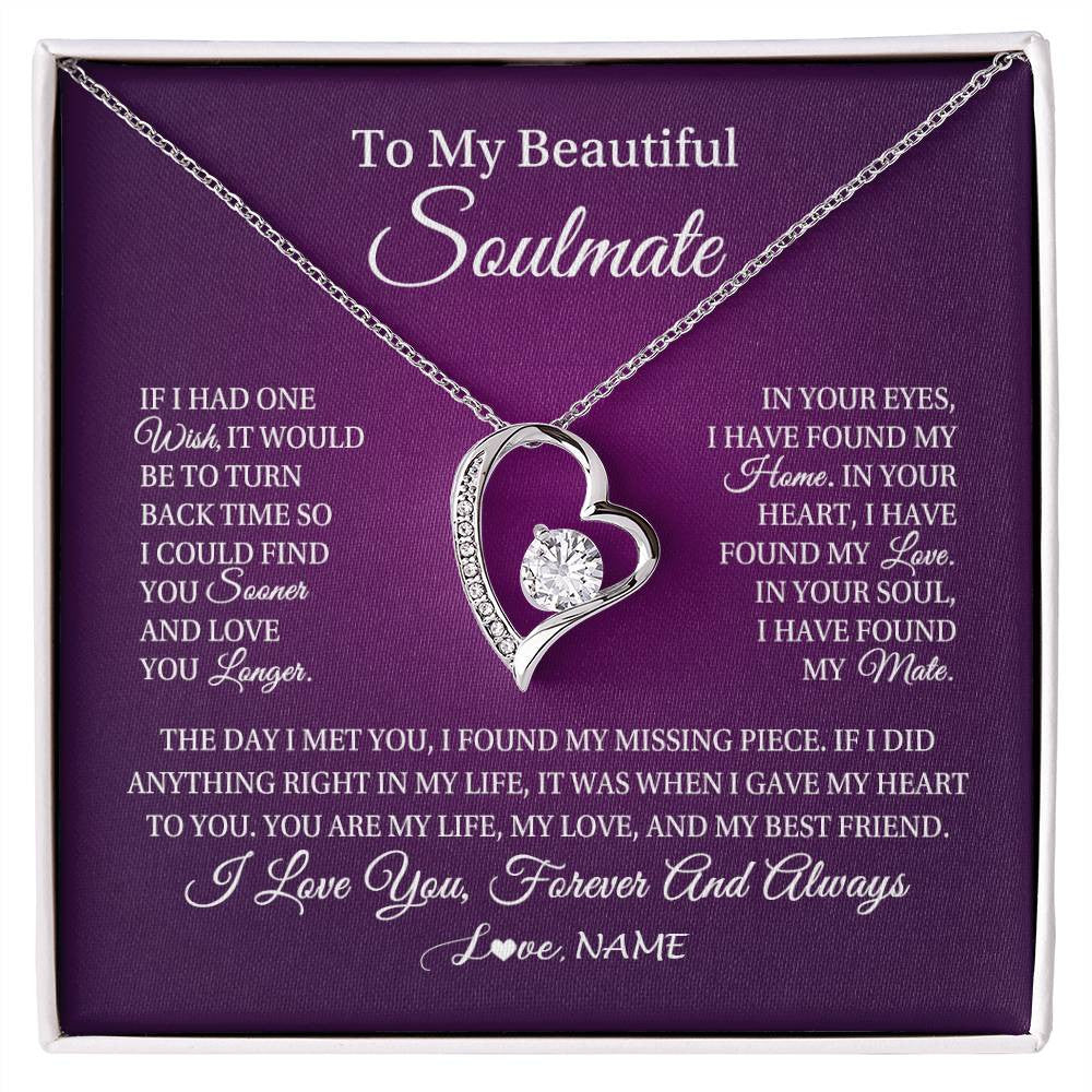 Forever Love Necklace 14K White Gold Finish | Personalized To My Beautiful Soulmate Necklace Gift From Husband Romantic Gifts For Future Wife Birthday Anniversary Christmas Customized Gift Box Message Card | siriusteestore
