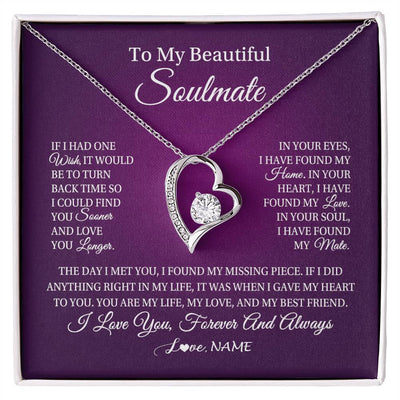 Forever Love Necklace 14K White Gold Finish | Personalized To My Beautiful Soulmate Necklace Gift From Husband Romantic Gifts For Future Wife Birthday Anniversary Christmas Customized Gift Box Message Card | siriusteestore