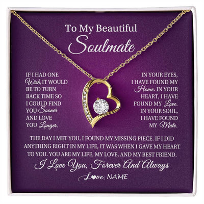 Forever Love Necklace 18K Yellow Gold Finish | Personalized To My Beautiful Soulmate Necklace Gift From Husband Romantic Gifts For Future Wife Birthday Anniversary Christmas Customized Gift Box Message Card | siriusteestore