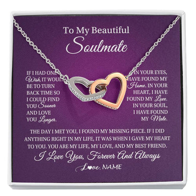 Interlocking Hearts Necklace Stainless Steel & Rose Gold Finish | Personalized To My Beautiful Soulmate Necklace Gift From Husband Romantic Gifts For Future Wife Birthday Anniversary Christmas Customized Gift Box Message Card | siriusteestore