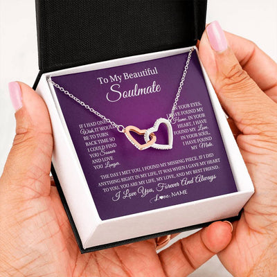 Interlocking Hearts Necklace Stainless Steel & Rose Gold Finish | Personalized To My Beautiful Soulmate Necklace Gift From Husband Romantic Gifts For Future Wife Birthday Anniversary Christmas Customized Gift Box Message Card | siriusteestore
