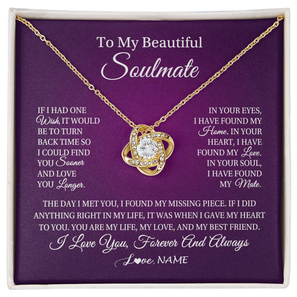 Love Knot Necklace 18K Yellow Gold Finish | Personalized To My Beautiful Soulmate Necklace Gift From Husband Romantic Gifts For Future Wife Birthday Anniversary Christmas Customized Gift Box Message Card | siriusteestore