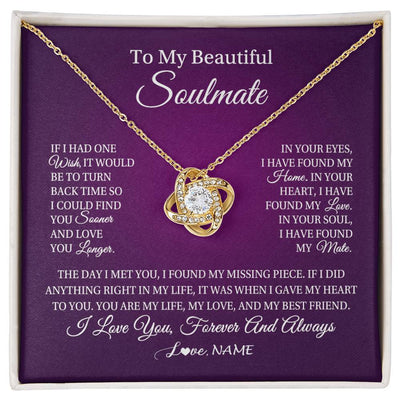 Love Knot Necklace 18K Yellow Gold Finish | Personalized To My Beautiful Soulmate Necklace Gift From Husband Romantic Gifts For Future Wife Birthday Anniversary Christmas Customized Gift Box Message Card | siriusteestore