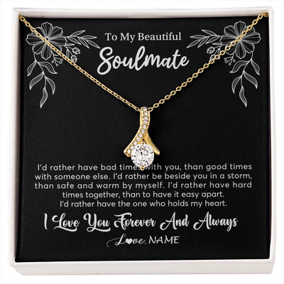 Alluring Beauty Necklace 18K Yellow Gold Finish | 1 | Personalized To My Beautiful Soulmate Necklace Gifts From Husband I'd Rather Soulmate Birthday Anniversary Valentines Day Customized Gift Box Message Card | siriusteestore