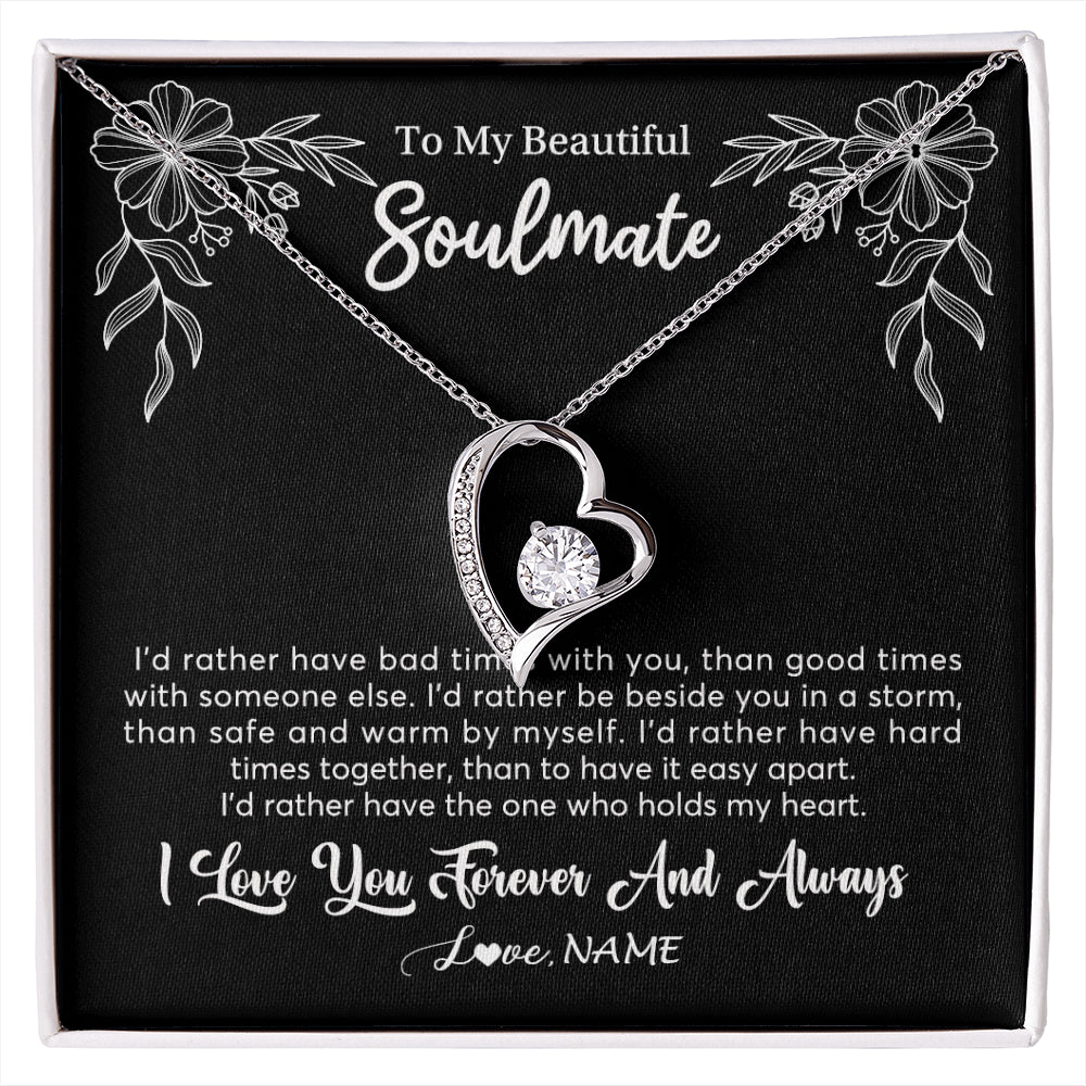Forever Love Necklace 14K White Gold Finish | 1 | Personalized To My Beautiful Soulmate Necklace Gifts From Husband I'd Rather Soulmate Birthday Anniversary Valentines Day Customized Gift Box Message Card | siriusteestore