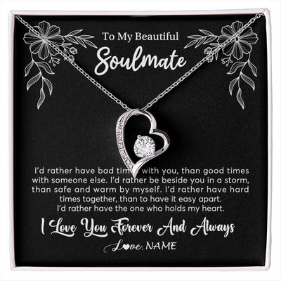 Forever Love Necklace 14K White Gold Finish | 1 | Personalized To My Beautiful Soulmate Necklace Gifts From Husband I'd Rather Soulmate Birthday Anniversary Valentines Day Customized Gift Box Message Card | siriusteestore