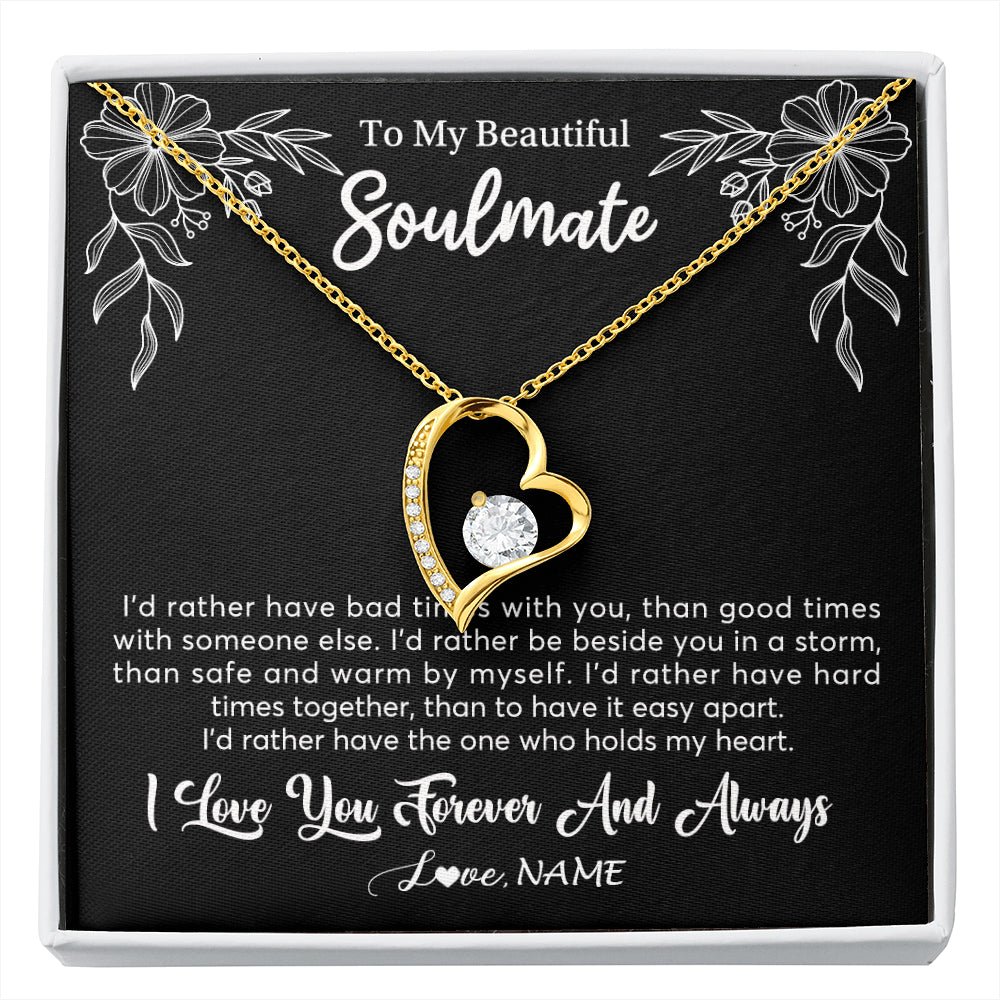 Forever Love Necklace 18K Yellow Gold Finish | 1 | Personalized To My Beautiful Soulmate Necklace Gifts From Husband I'd Rather Soulmate Birthday Anniversary Valentines Day Customized Gift Box Message Card | siriusteestore