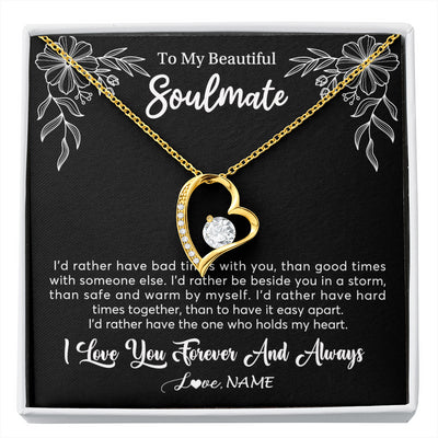 Forever Love Necklace 18K Yellow Gold Finish | 1 | Personalized To My Beautiful Soulmate Necklace Gifts From Husband I'd Rather Soulmate Birthday Anniversary Valentines Day Customized Gift Box Message Card | siriusteestore