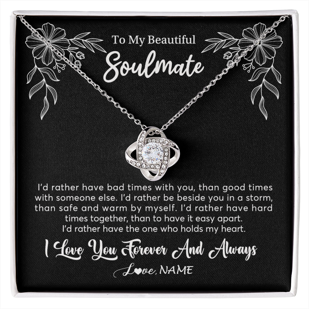 Love Knot Necklace 14K White Gold Finish | 1 | Personalized To My Beautiful Soulmate Necklace Gifts From Husband I'd Rather Soulmate Birthday Anniversary Valentines Day Customized Gift Box Message Card | siriusteestore