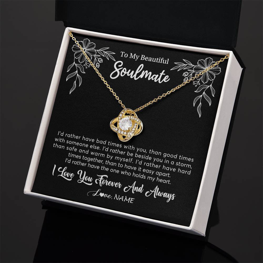 Love Knot Necklace 18K Yellow Gold Finish | 2 | Personalized To My Beautiful Soulmate Necklace Gifts From Husband I'd Rather Soulmate Birthday Anniversary Valentines Day Customized Gift Box Message Card | siriusteestore