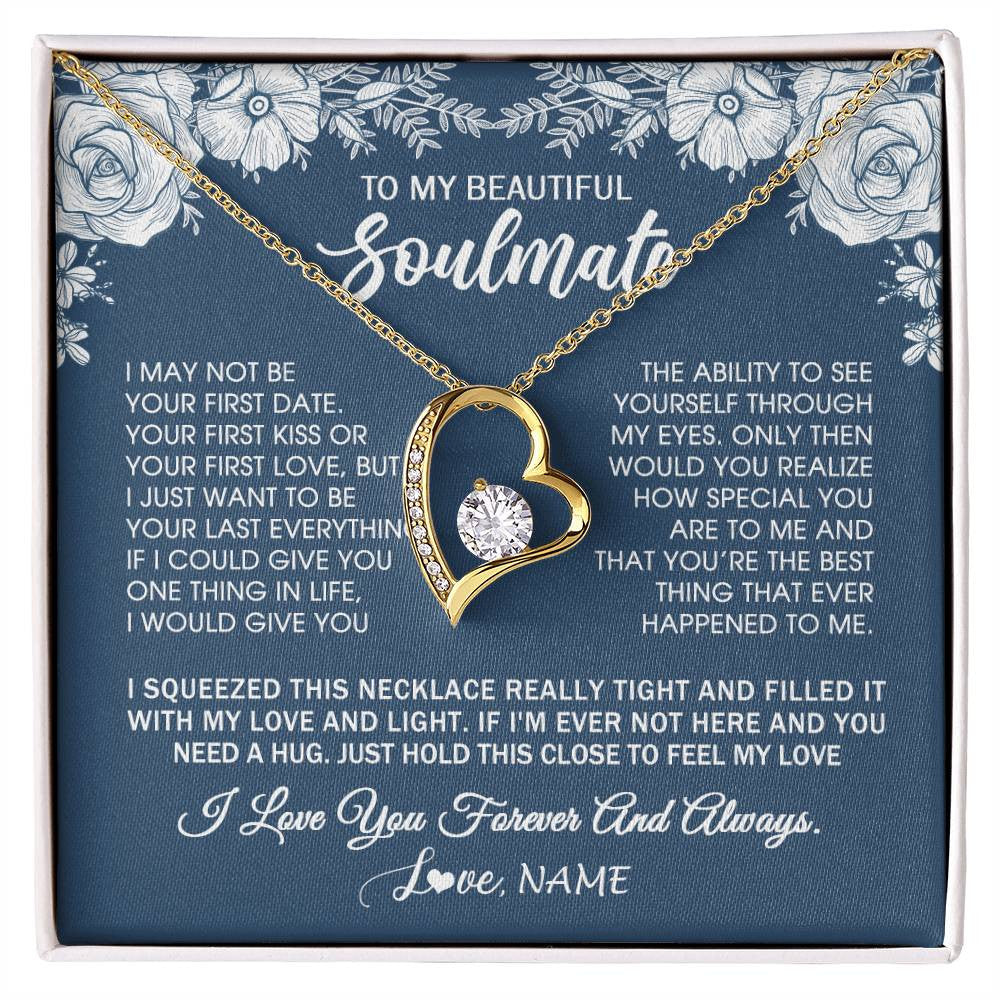 Forever Love Necklace 18K Yellow Gold Finish | 1 | Personalized To My Beautiful Soulmate Necklace Love Forever For Wife Birthday Anniversary Wedding Valentines Day Christmas Customized Gift Box Message Card | siriusteestore