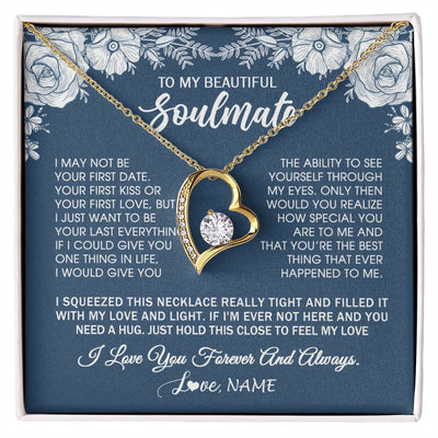 Forever Love Necklace 18K Yellow Gold Finish | 1 | Personalized To My Beautiful Soulmate Necklace Love Forever For Wife Birthday Anniversary Wedding Valentines Day Christmas Customized Gift Box Message Card | siriusteestore
