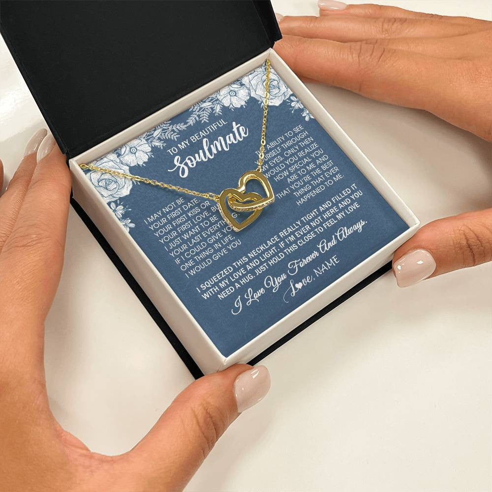 Interlocking Hearts Necklace 18K Yellow Gold Finish | 2 | Personalized To My Beautiful Soulmate Necklace Love Forever For Wife Birthday Anniversary Wedding Valentines Day Christmas Customized Gift Box Message Card | siriusteestore