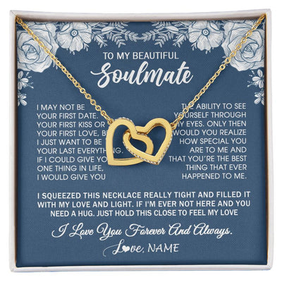 Interlocking Hearts Necklace 18K Yellow Gold Finish | 1 | Personalized To My Beautiful Soulmate Necklace Love Forever For Wife Birthday Anniversary Wedding Valentines Day Christmas Customized Gift Box Message Card | siriusteestore