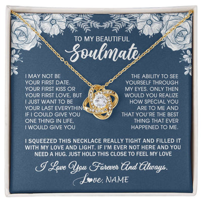 Love Knot Necklace 18K Yellow Gold Finish | 1 | Personalized To My Beautiful Soulmate Necklace Love Forever For Wife Birthday Anniversary Wedding Valentines Day Christmas Customized Gift Box Message Card | siriusteestore