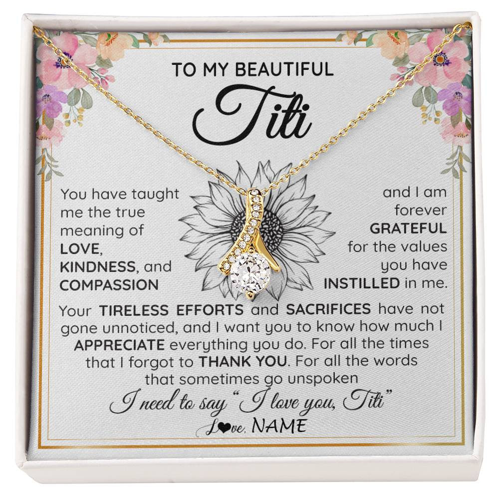 Alluring Beauty Necklace 18K Yellow Gold Finish | Personalized To My Beautiful Titi From Niece Nephew Necklace Say I Love You Titi Birthday Mothers Day Christmas Jewelry Customized Gift Box Message Card | siriusteestore