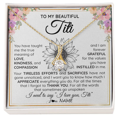 Alluring Beauty Necklace 18K Yellow Gold Finish | Personalized To My Beautiful Titi From Niece Nephew Necklace Say I Love You Titi Birthday Mothers Day Christmas Jewelry Customized Gift Box Message Card | siriusteestore