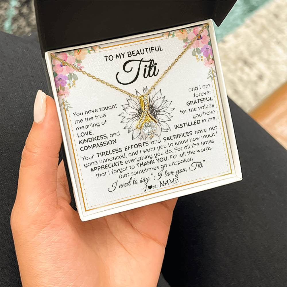 Alluring Beauty Necklace 18K Yellow Gold Finish | Personalized To My Beautiful Titi From Niece Nephew Necklace Say I Love You Titi Birthday Mothers Day Christmas Jewelry Customized Gift Box Message Card | siriusteestore