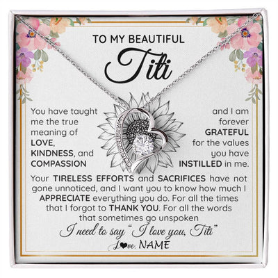 Forever Love Necklace 14K White Gold Finish | Personalized To My Beautiful Titi From Niece Nephew Necklace Say I Love You Titi Birthday Mothers Day Christmas Jewelry Customized Gift Box Message Card | siriusteestore