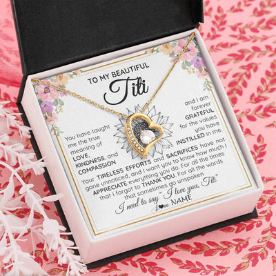 Forever Love Necklace 18K Yellow Gold Finish | Personalized To My Beautiful Titi From Niece Nephew Necklace Say I Love You Titi Birthday Mothers Day Christmas Jewelry Customized Gift Box Message Card | siriusteestore