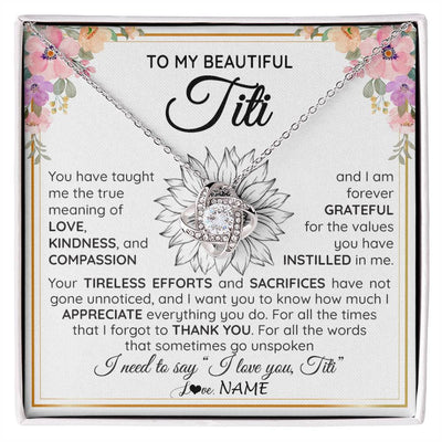 Love Knot Necklace 14K White Gold Finish | Personalized To My Beautiful Titi From Niece Nephew Necklace Say I Love You Titi Birthday Mothers Day Christmas Jewelry Customized Gift Box Message Card | siriusteestore