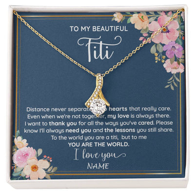 Alluring Beauty Necklace 18K Yellow Gold Finish | 1 | Personalized To My Beautiful Titi Necklace From Niece Nephew You Are The World Titi Birthday Mothers Day Christmas Jewelry Customized Gift Box Message Card | siriusteestore