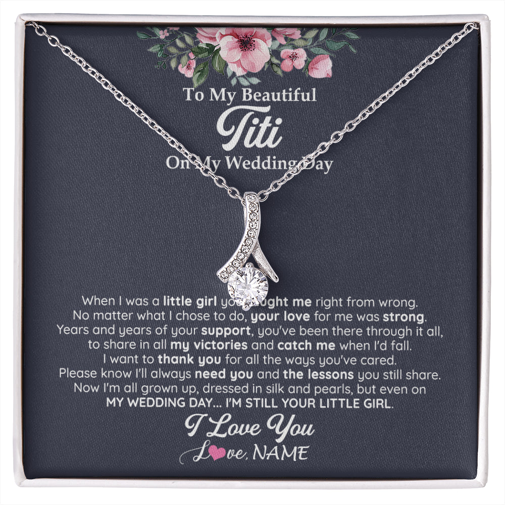 Alluring Beauty Necklace 14K White Gold Finish | 1 | Personalized To My Beautiful Titi On My Wedding Day Necklace From Niece Little Girl Titi Of Bride Wedding Day Jewelry Customized Gift Box Message Card | siriusteestore